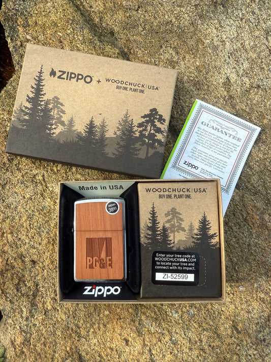 Zippo Lighter: Woodchuck Cedar Emblem - Brushed Chrome 29900
